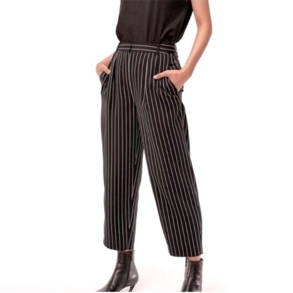 Aritzia Babaton Modesto High Rise Relaxed Leg Striped Pants Black/White size 4 - Picture 1 of 16